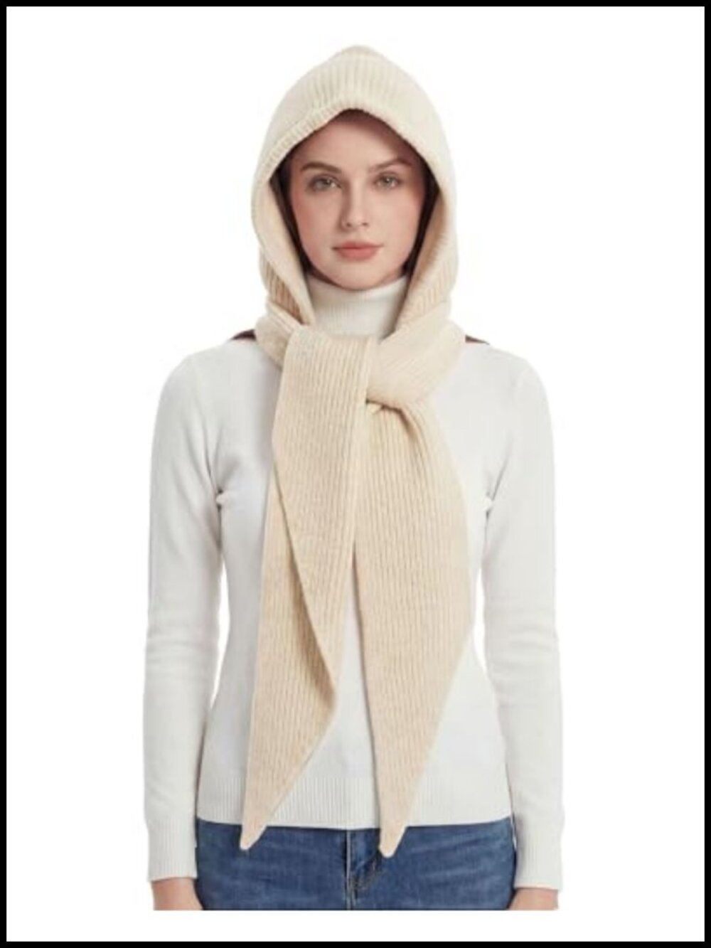 Knitted Hooded Scarf 2 in 1 Balaclava Hat Neck Warmer Women